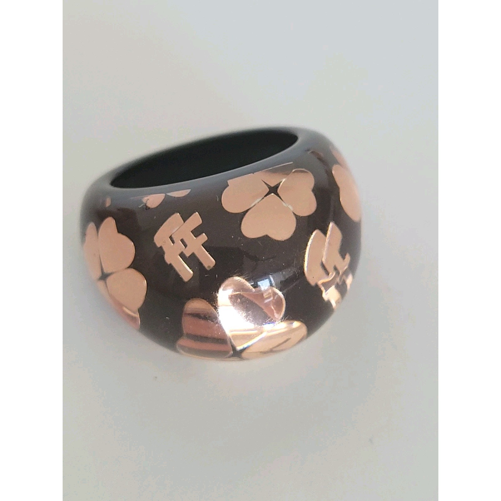 Folli Follie Brown Rose Gold Cocktail Ring Size 56 Us 7.5 Clover Quality Plastic
